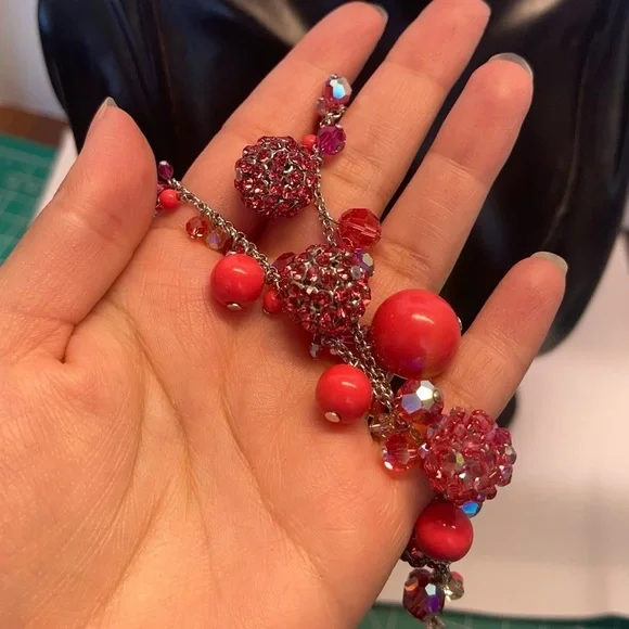 Pink Swarovski RARE crystal silver tone necklace - Picture 7 of 11